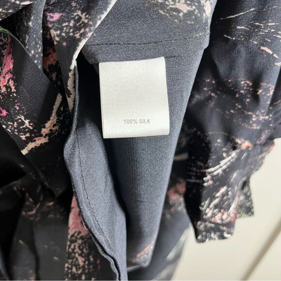 Ooshi Abstract Print Silk Button Down Shirt Dress Black size small - Picture 10 of 16